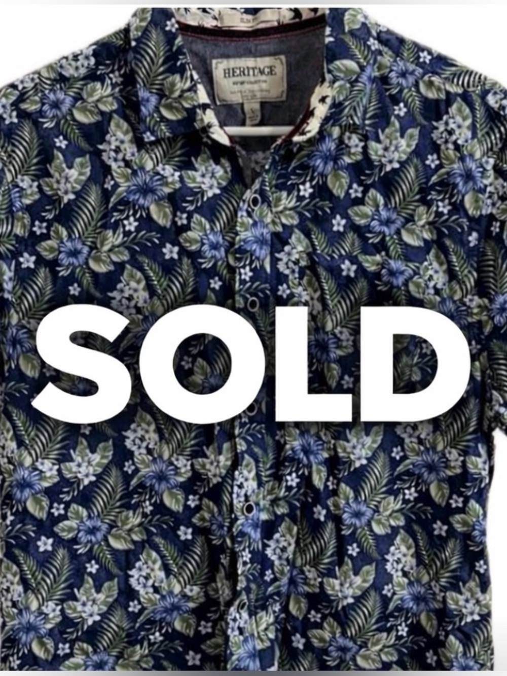 HERITAGE Report Collection Shirt Men Large Blue Hawaiian Floral 100% Cotton
